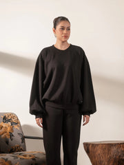 Barlow Balloon Sleeves Sweatshirt (Winter) - Black