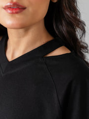 Nia Shoulder Slit Top - Black