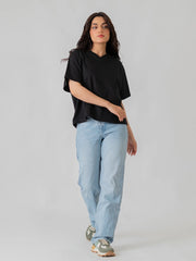 Nia Shoulder Slit Top - Black