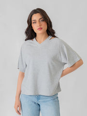 Nia Shoulder Slit Top - Heather Grey