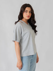 Nia Shoulder Slit Top - Heather Grey