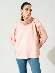 Elkin High Neck Fleece Top - Heather Pink