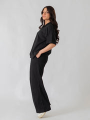 Larissa Casual Button Down Matching Set (Summer) - Black