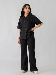 Larissa Casual Button Down Matching Set (Summer) - Black