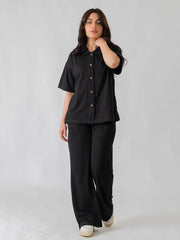 Larissa Casual Button Down Matching Set (Summer) - Black