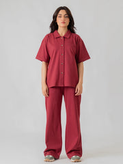 Larissa Casual Button Down Matching Set (Summer) - Berry