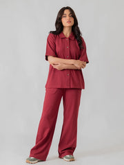 Larissa Casual Button Down Matching Set (Summer) - Berry