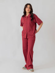 Larissa Casual Button Down Matching Set (Summer) - Berry
