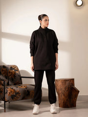 Nina Stand Neck Collar Matching Set (Winter) - Black