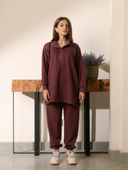 Nina Stand Neck Collar Matching Set (Winter) - Grape