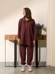 Nina Stand Neck Collar Matching Set (Winter) - Grape