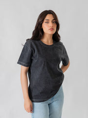 Sage Oversized Mineral Washed Top - Black