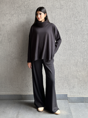 Yula High Neck Matching Set (Winter) - Smoky Black