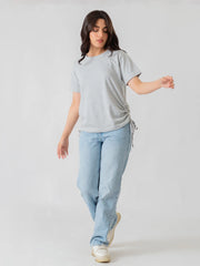 Arle Drawstring Side Top - Heather Grey