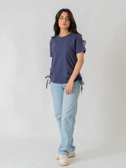 Arle Drawstring Side Top - Violet Blue