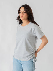 Arle Drawstring Side Top - Heather Grey