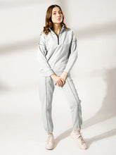 Calca Heather Grey winter co-ord set for women featuring a high-standing zip collar and matching relaxed-fit trousers.