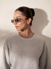 Closer view of the Lana Heather Grey sweatshirt worn with the matching winter sweat set, showing its relaxed fit and neckline.