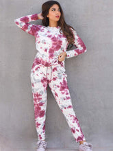 Ocean Drive Purple tie dye summer co ord set featuring a long-sleeve top and matching patterned trousers