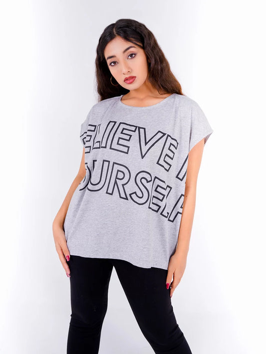 Believe In Yourself Top -  Ash Grey