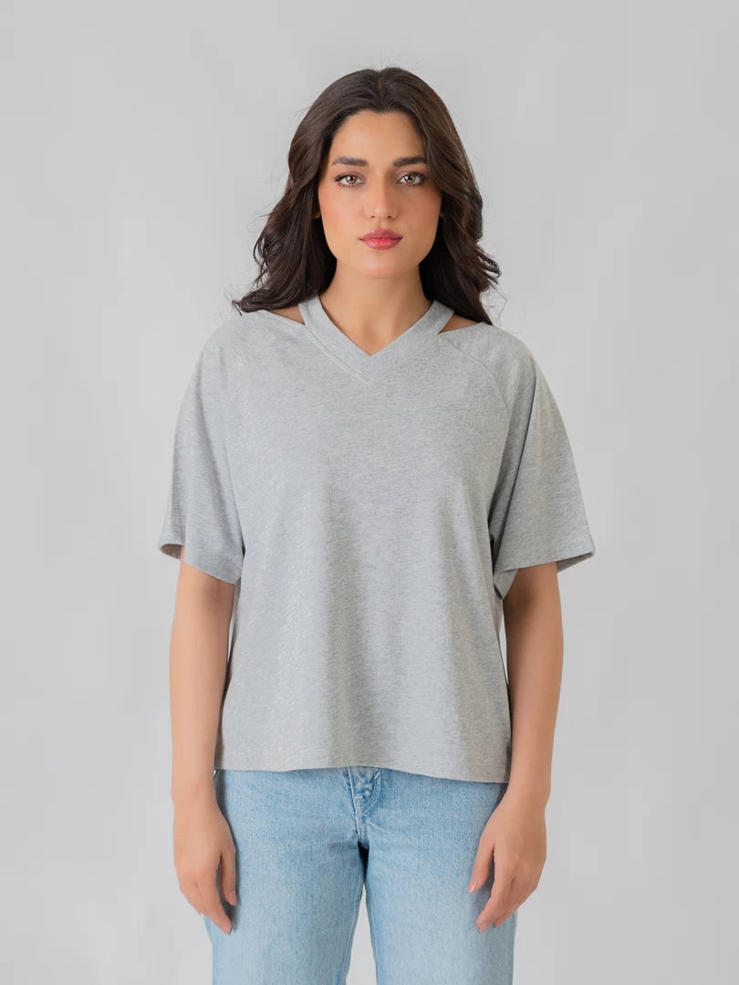 Nia Shoulder Slit Top - Heather Grey