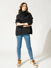 Elkin High Neck Fleece Top - Black