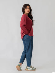 Esther Oversize Long Sleeve Top - Berry
