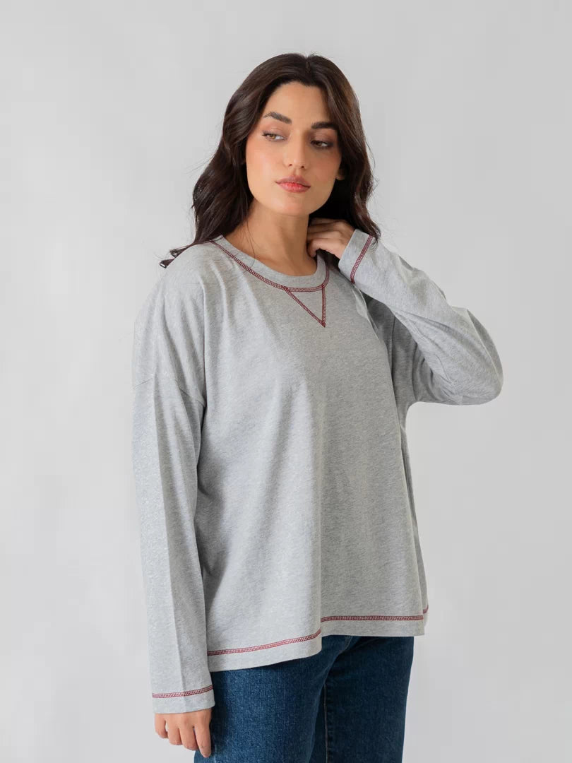 Esther Oversize Long Sleeve Top - Heather Grey