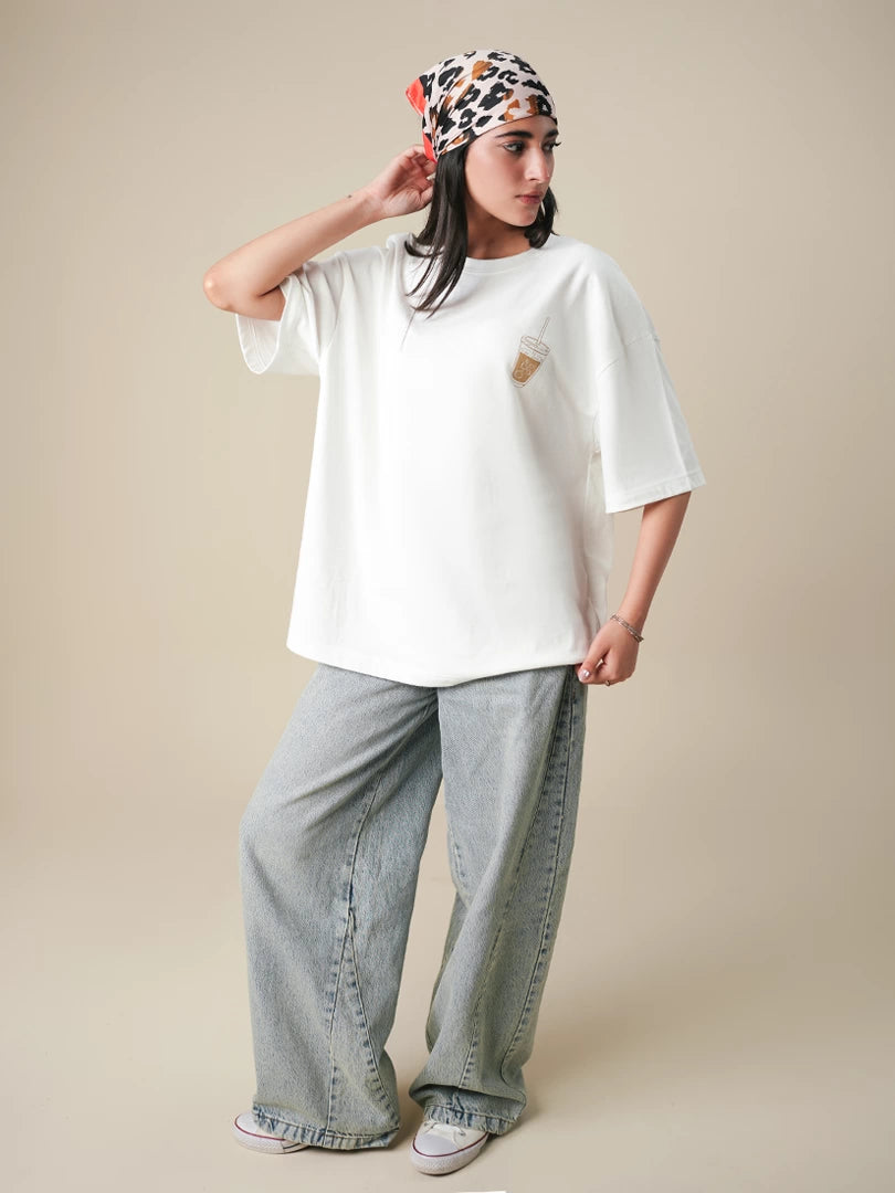 Iced Coffee Oversized Tee - White