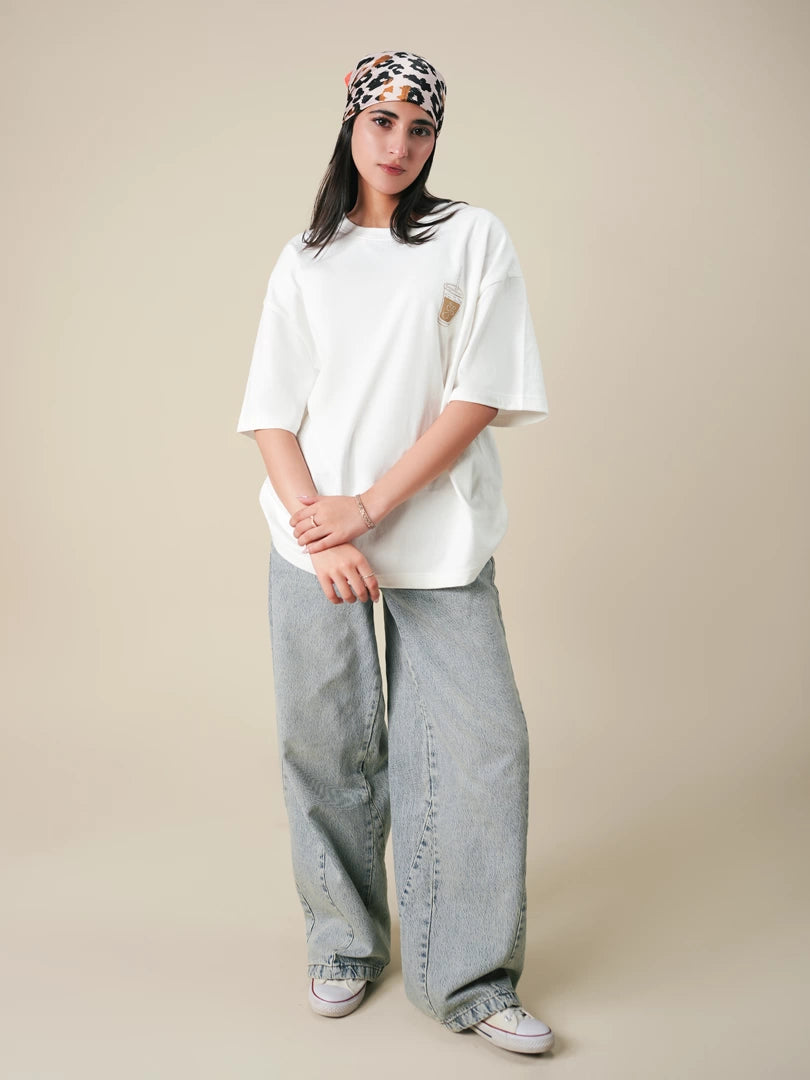 Iced Coffee Oversized Tee - White