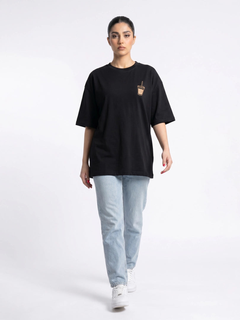 Iced Coffee Oversized Top - Black