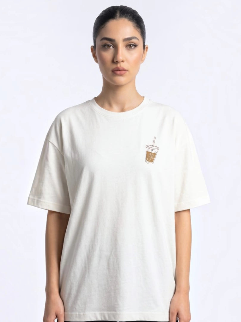 Iced Coffee Oversized Top - White