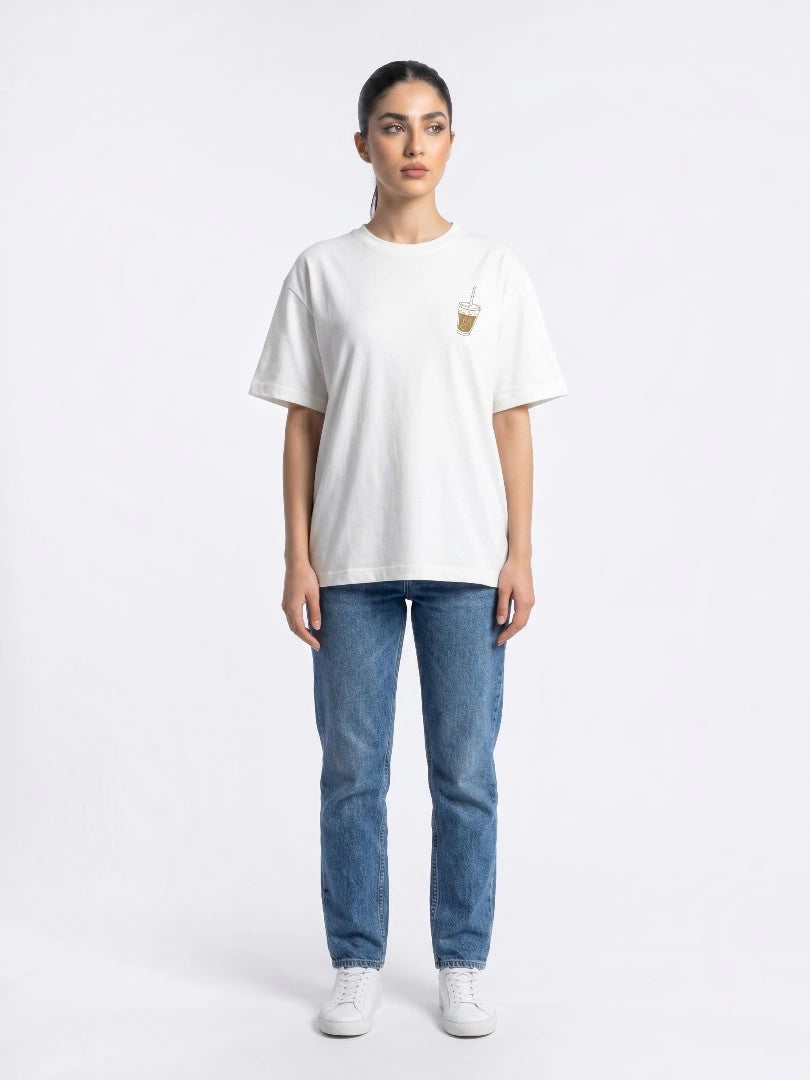 Iced Coffee Oversized Top - White