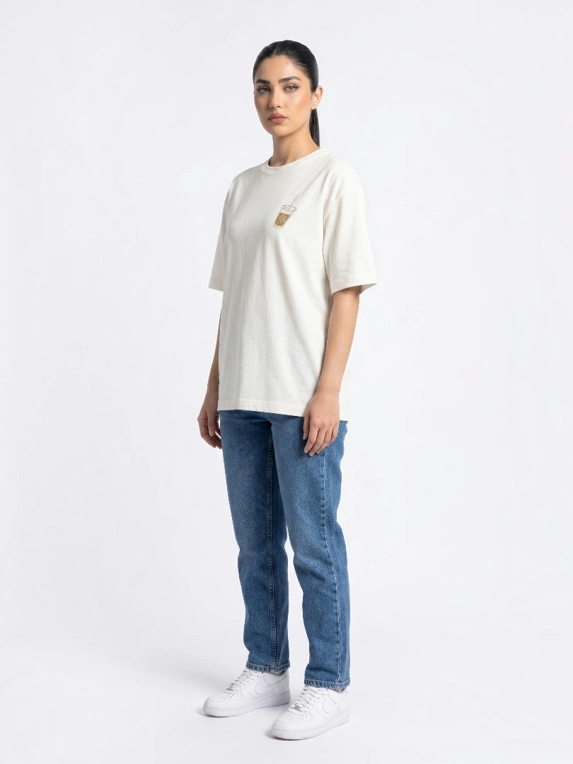 Iced Coffee Oversized Top - White