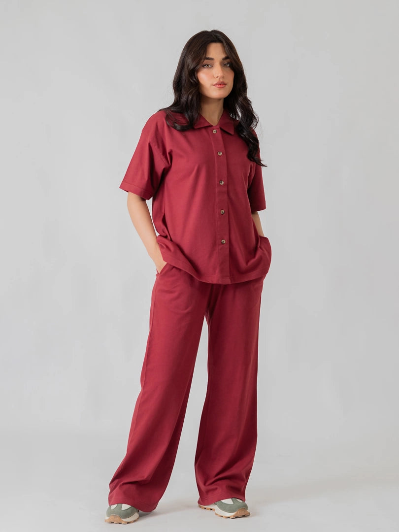 Larissa Casual Button Down Matching Set (Summer) - Berry