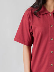 Larissa Casual Button Down Matching Set (Summer) - Berry
