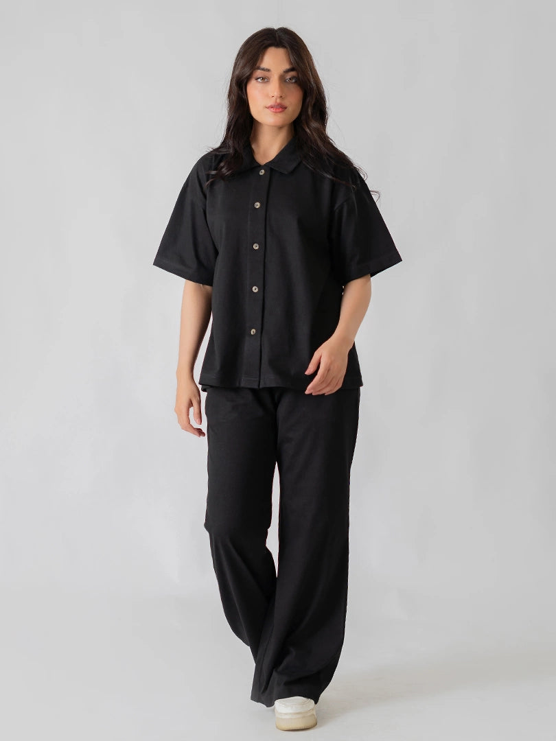 Larissa Casual Button Down Matching Set (Summer) - Black