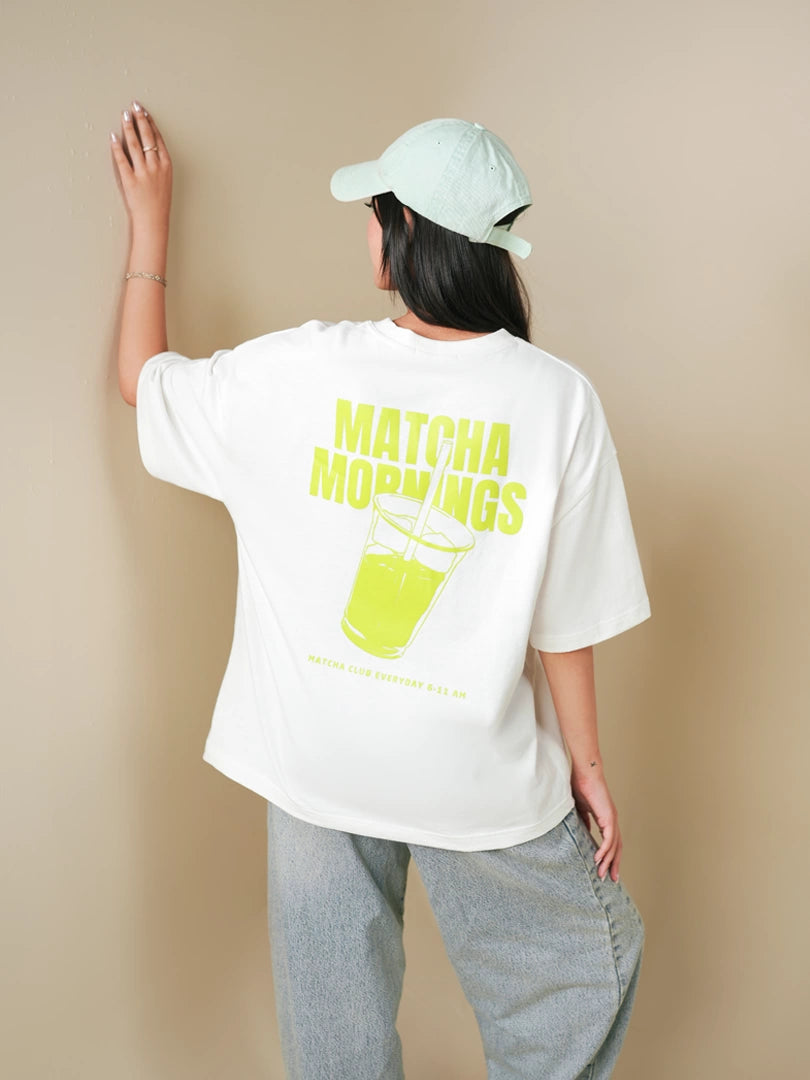 Matcha Morning Oversized Tee - White