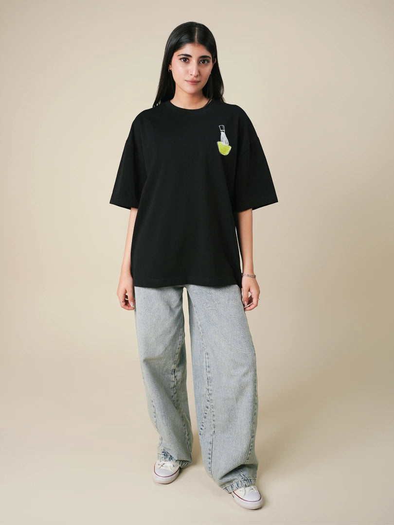 Matcha Morning Oversized Tee - Black
