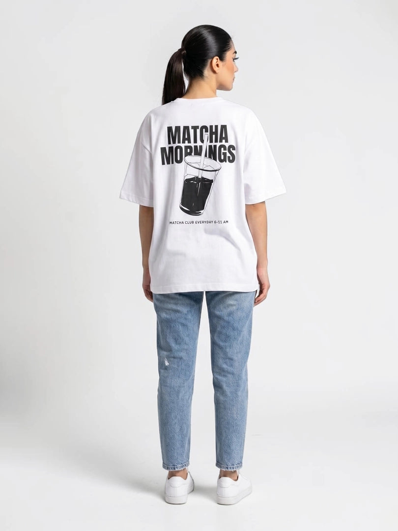Matcha Morning Oversized Tee - White