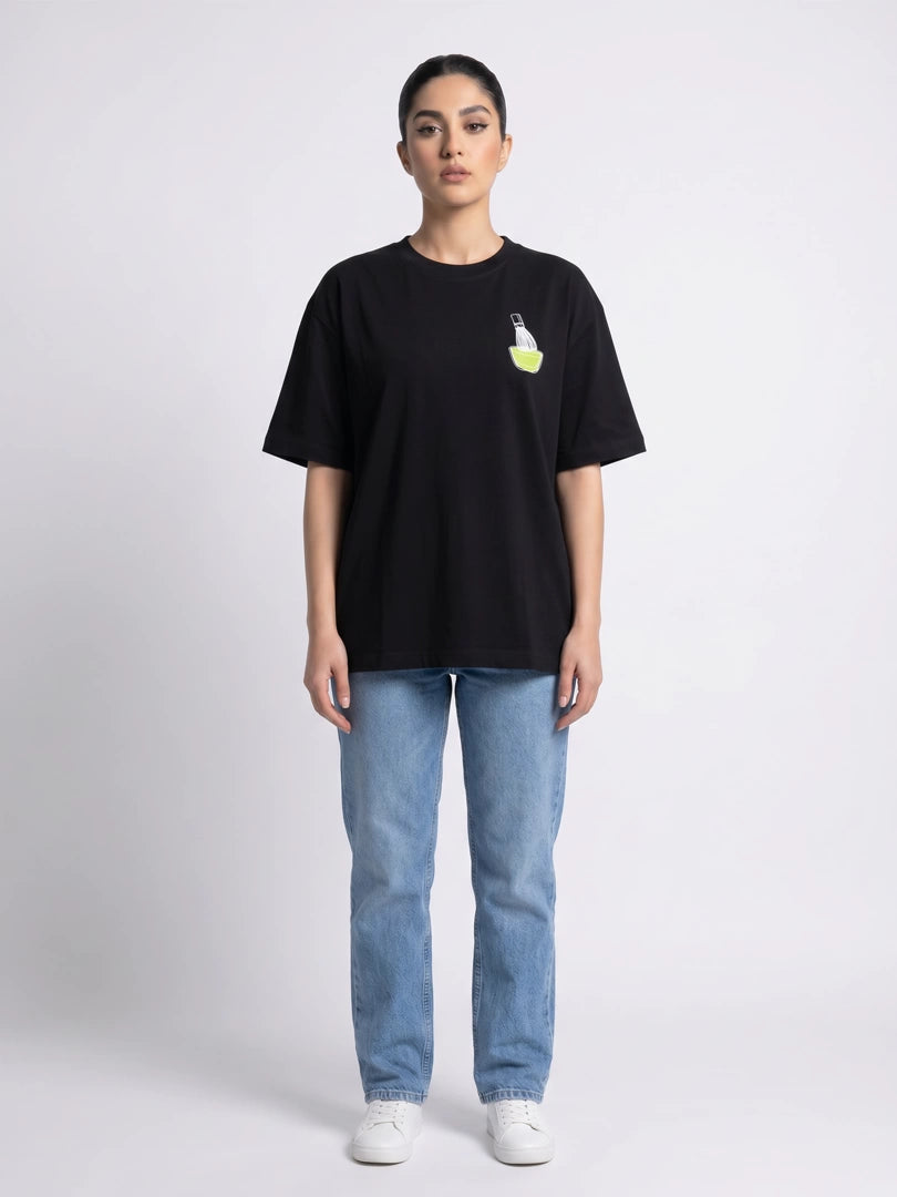 Matcha Morning Oversized Tee - Black