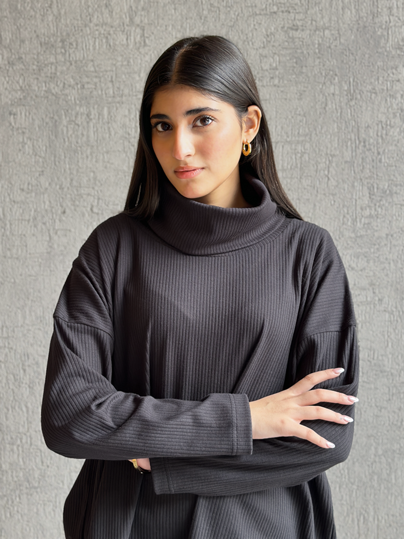 Yula High Neck Matching Set (Winter) - Smoky Black