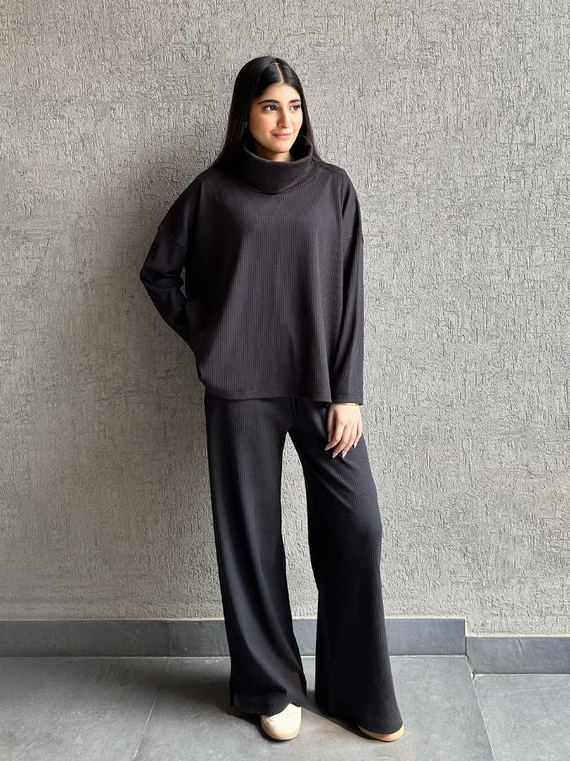 Yula High Neck Matching Set (Winter) - Smoky Black