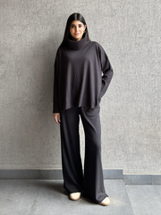 Yula High Neck Matching Set (Winter) - Smoky Black