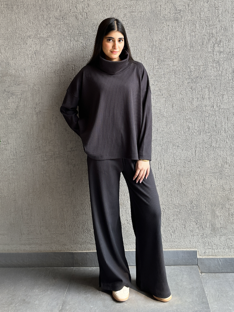 Yula High Neck Matching Set (Winter) - Smoky Black