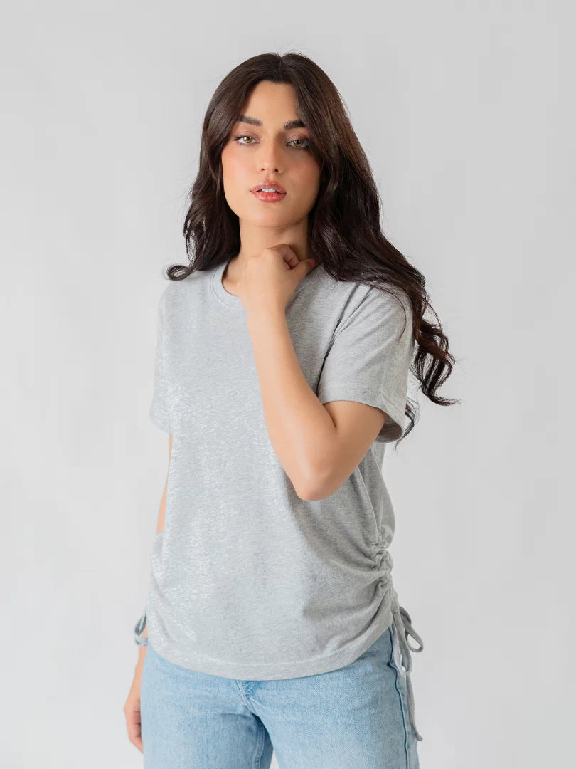 Arle Drawstring Side Top - Heather Grey
