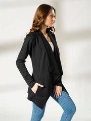Side angle of the black Ash Front Open Overlayer showing its slim silhouette.