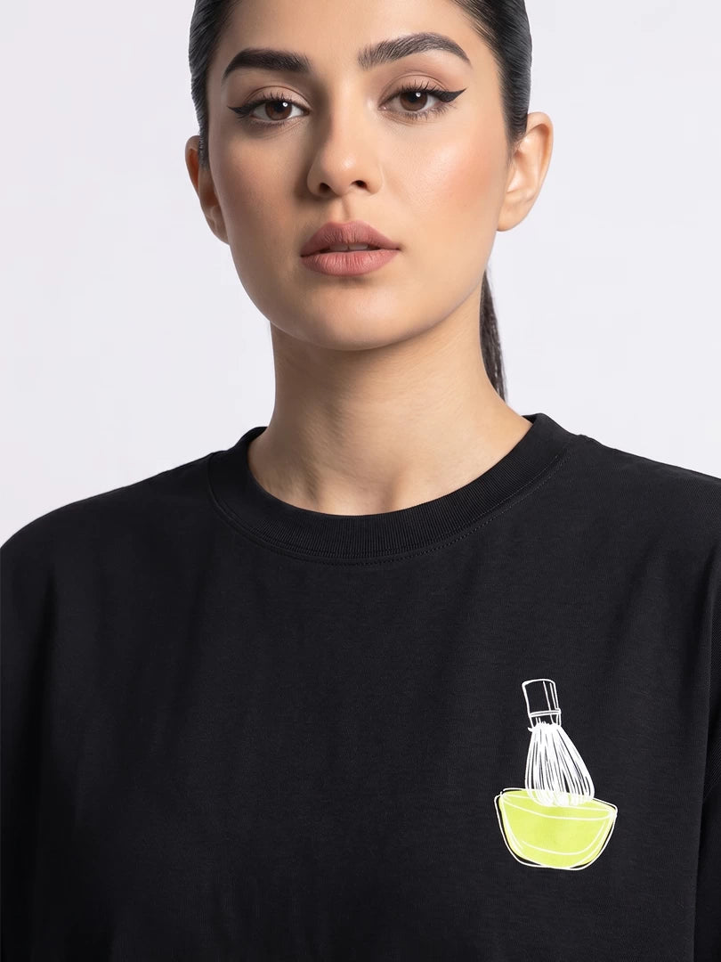 Matcha Morning Oversized Tee - Black