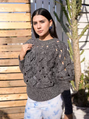 Chunky Body Hugging Giselle Sweater in Sparkling Gray by Coastline, front view showing textured knit design.