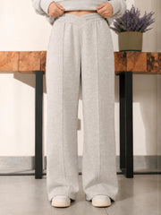 Front view of the Soho Heather Grey wide-leg sweatpants showing the distinctive waistband and relaxed leg shape.